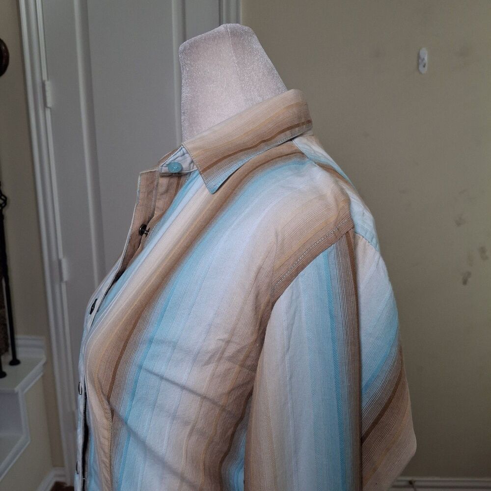 Panhandle Slim Stripe Western Shirt Women XS Diamond Pearl Snap Turquoise  Rodeo - Picture 10 of 15